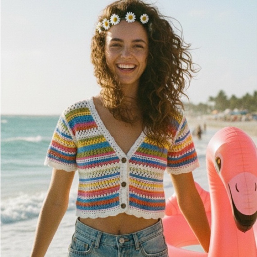 Super cute Colourful Crochet Blouse by Pink Robin New York